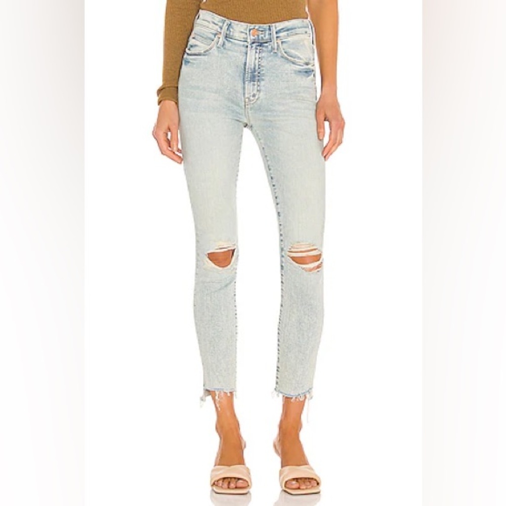 MOTHER The Stunner Zip Ankle Step Fray Jeans Rolling In The Bushes Size 31 - Picture 12 of 12